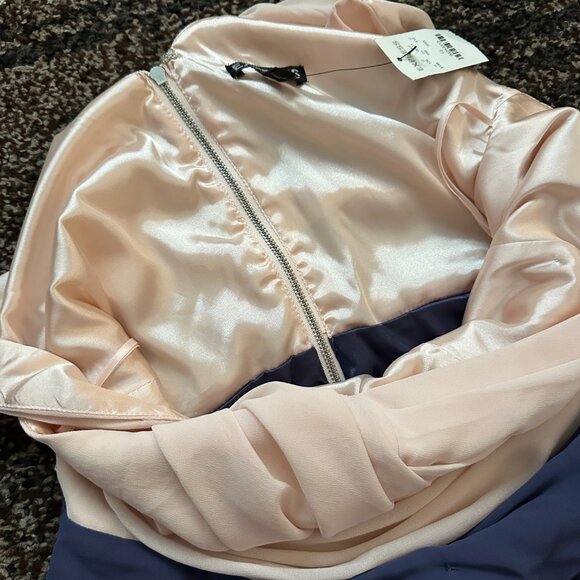 EXPRESS (Size 10) Light Pink Dark Blue Crepe Chiffon Ruched Dress Sleeveless - Picture 7 of 11